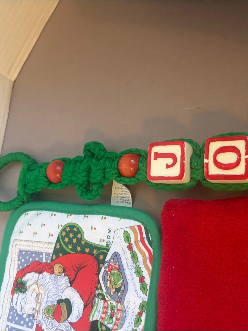 Vintage Santa Kitchen Towels and Pot Holders - Red & Green Christmas Set